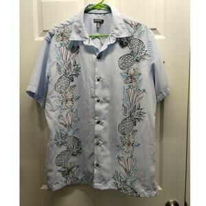 Van Heusen AIR Mens Size Large Blue Button Up Pineapple Hawaiian Floral Shirt